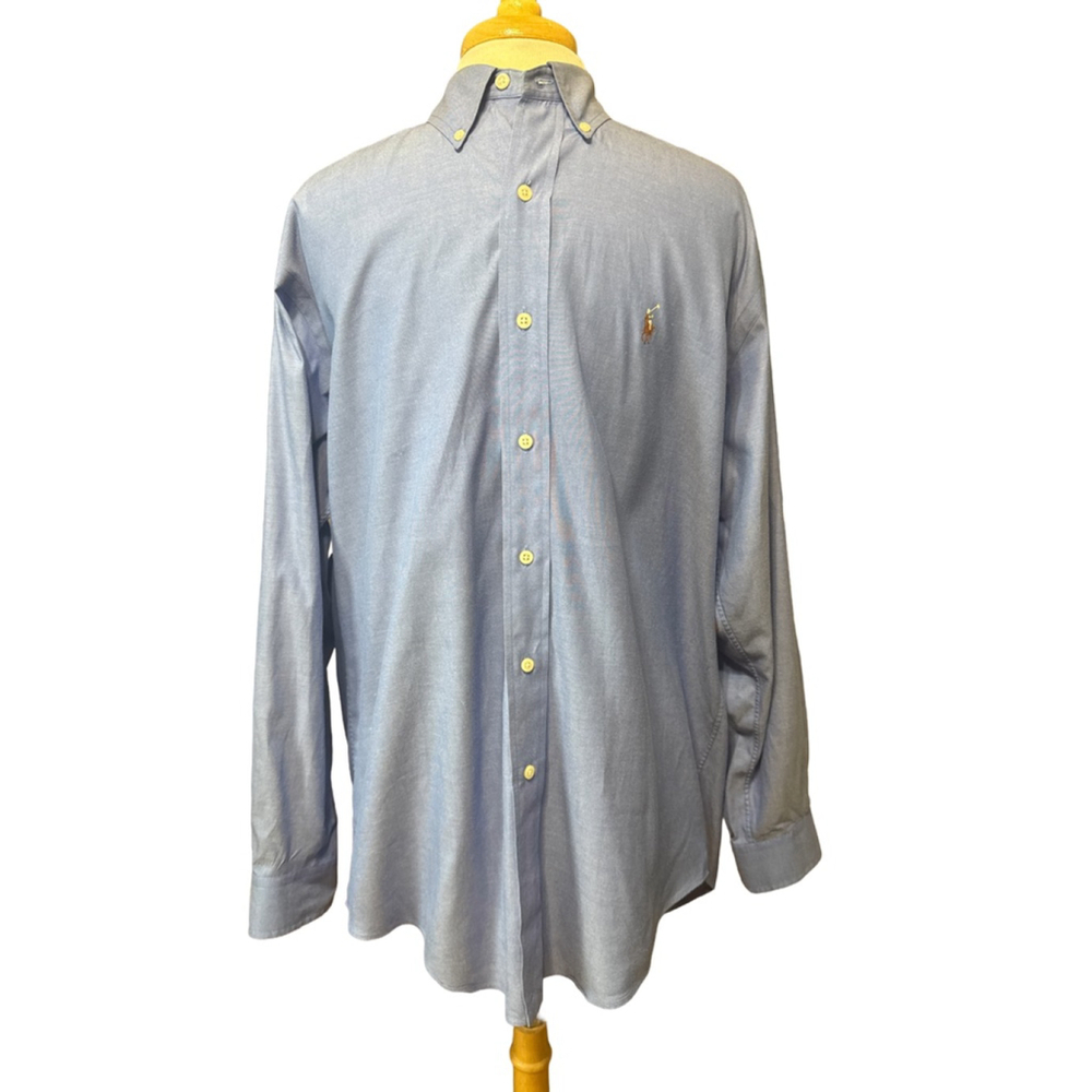RALPH LAUREN Blue YARMOUTH 15.5/33 Pinpoint Oxford Dress Shirt